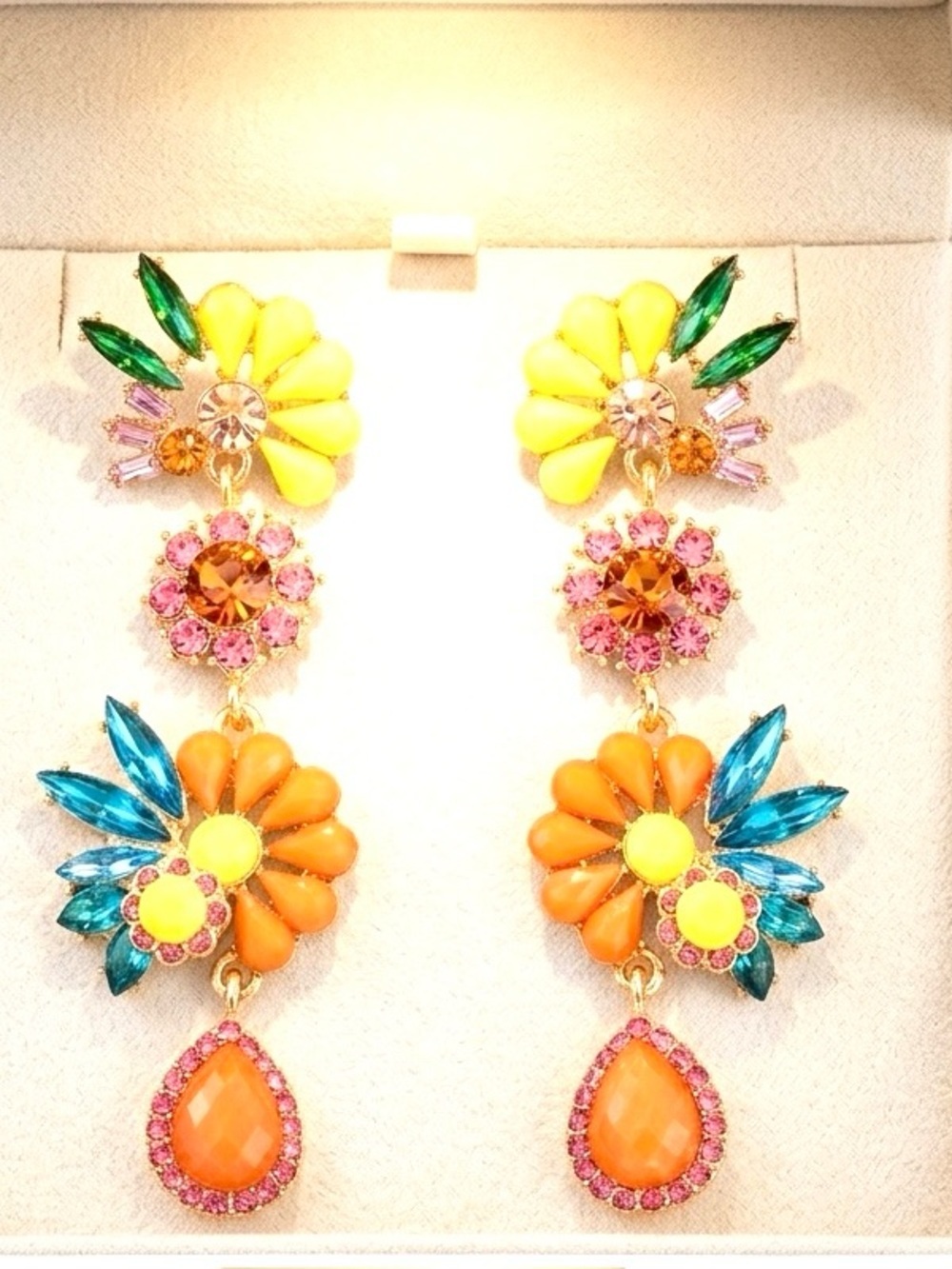 Boho Sunflower Drop Earrings Statement Floral Dangle |Vibrant Summer Jewelry - Picture 3 of 4
